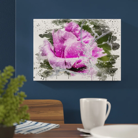 'Flower Pink Peony Water Splash' Graphic Art Print Poster