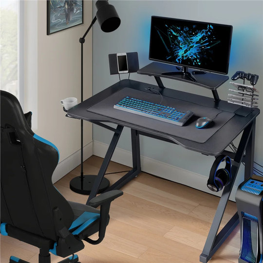 Gaming Table Computer Desk Office Table With Headphone Hook & Drink Holder & Cable Passage & Mouse Pad & Controller/CD Stand & Monitor Stand & Mobile