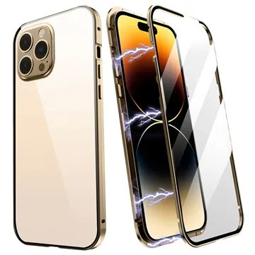 R-Just iPhone 14 Pro Max Magnetic Case with Tempered Glass - Gold