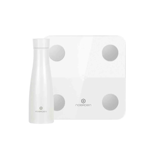 Noerden Smart Health Bundle - Minimi Smart Scales With 14 Biometrics & Liz Smart Bottle 480ml In White