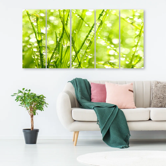 Canvas Print Green Leaves Rose Drops