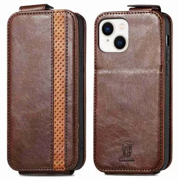 Caseneo 003 iPhone 14 Vertical Flip Case with Stand - Brown
