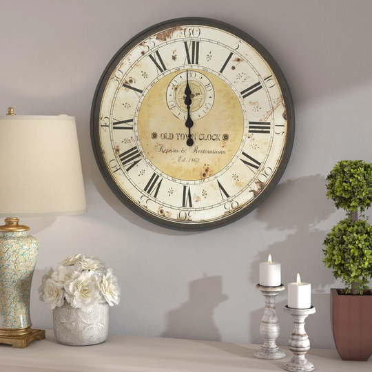 Oversized Round Antique Metal Wall Clock