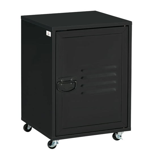 HOMCOM Rolling Storage Cabinet Mobile File Cabinet With Adjustable Shelf Black