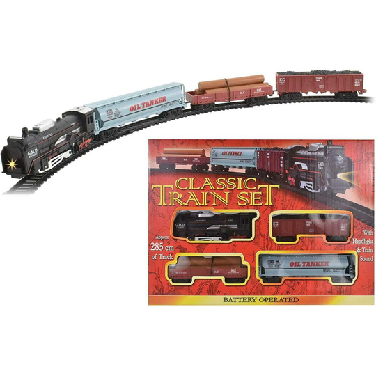 Kids Classic Battery Operated Train Set Toy With Tracks Light Engine Carriages