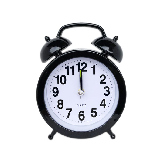 (Black) Retro Loud Alarm Clock Double Bell Mechanical Key Wound Silent Pointer Clock