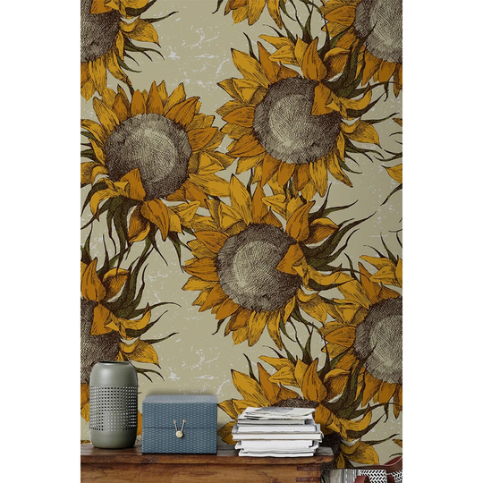 Ardith Retro Sunflowersful Field Flora Wallpaper