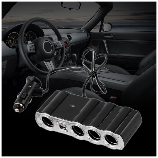 4 Way Multi Socket Car Cigarette Lighter Splitter USB Plug Adapter Charger