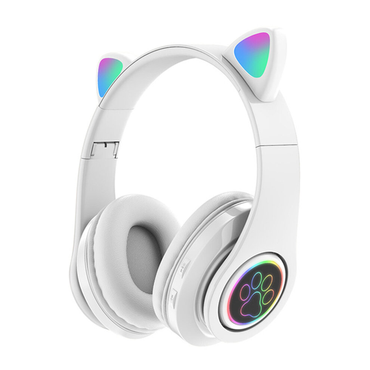 (White) Wireless Cat Ear Headphones Bluetooth Headset LED Lights Earphone For Kids Gift