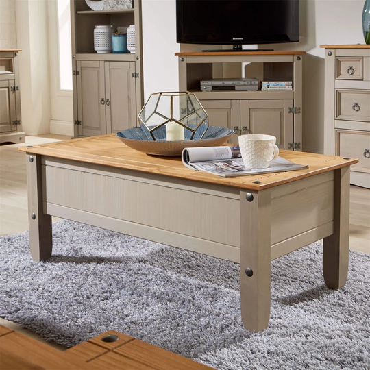 Klieves Grey Coffee Table Solid Wood Occasional Table