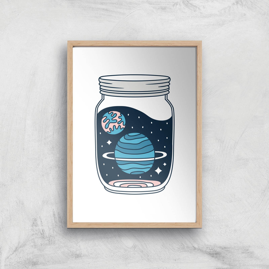Space Jar Art Print - A3 - Wooden Frame