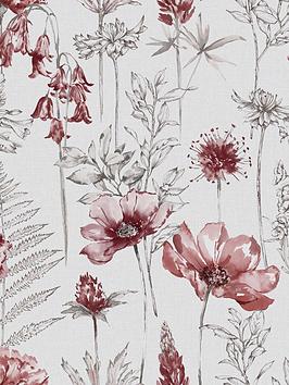 Fresco Floral Sketch Red /Grey Wallpaper
