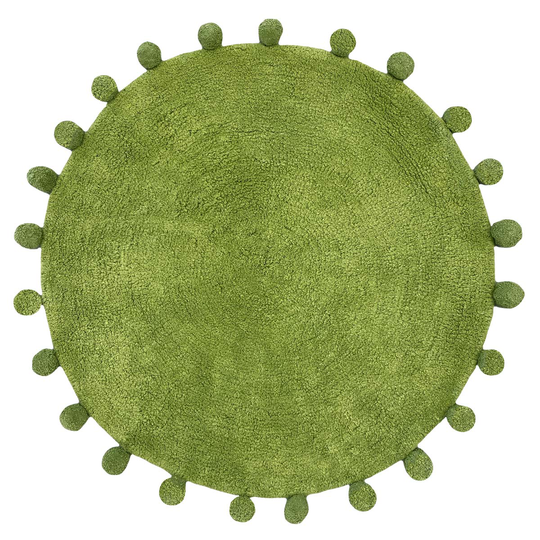 Furn. Circle Pom-pom Woven Cotton Anti-slip Bath Mat Olive