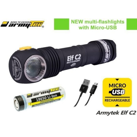 Armytek Elf C2 ( White ) USB Cree XP-L 1050 Lumen LED Headlight