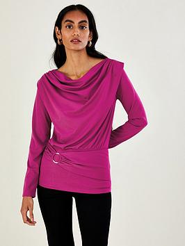Monsoon Belted Ring Detail Jersey Top - Pink, Pink, Size S, Women