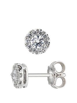 Love DIAMOND 9ct White Gold 0.50ct Diamond Halo Stud Earrings, White Gold, Women