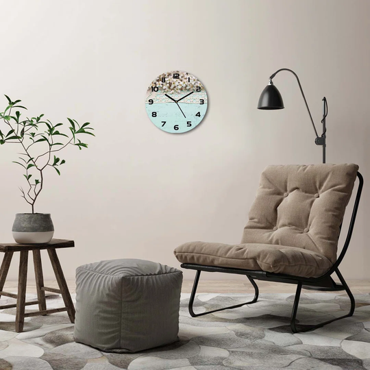 Glass Wall Clock 30Cm Round Decoration Picture Wall Art Modern Decoration Kitchen Living Room Silent - Cherry Blossoms,80227889