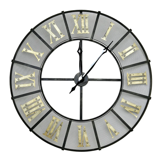 Charles Bentley Large Wrought Iron Wall Clock - Black & Antique Bronze
