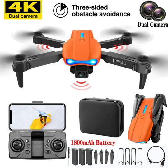 (Orange) Drone X Pro WIFI FPV 4K HD Dual Camera Foldable RC