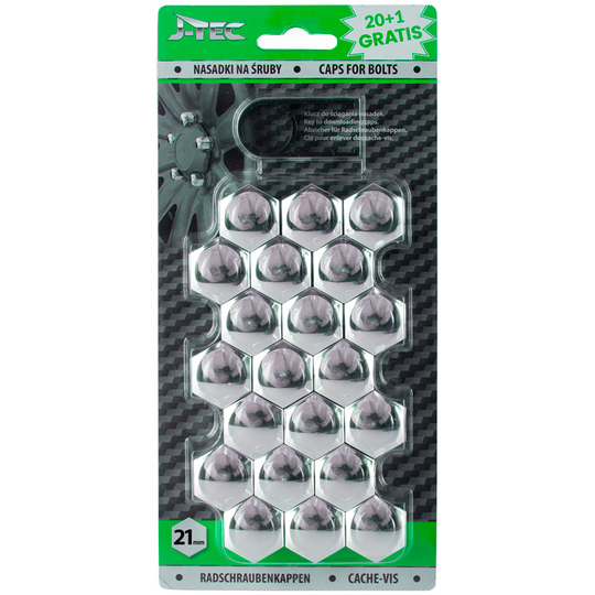 Set universal wheel nut caps - Chrome Plastic - 21mm - set 21 pieces SY WN21JC