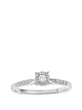 Love DIAMOND 9-Carat White Gold 20-Point Diamond Centre Cluster Ring With Diamond-Set Shoulders, Size L, Women