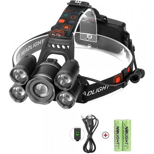 Led Headlamps, Neolight Super Bright 5 Led High Lumen Rechargeable Zoomable Waterproof Head Torch Headlight For Outdoor Hiking Camping Hunting Fishing