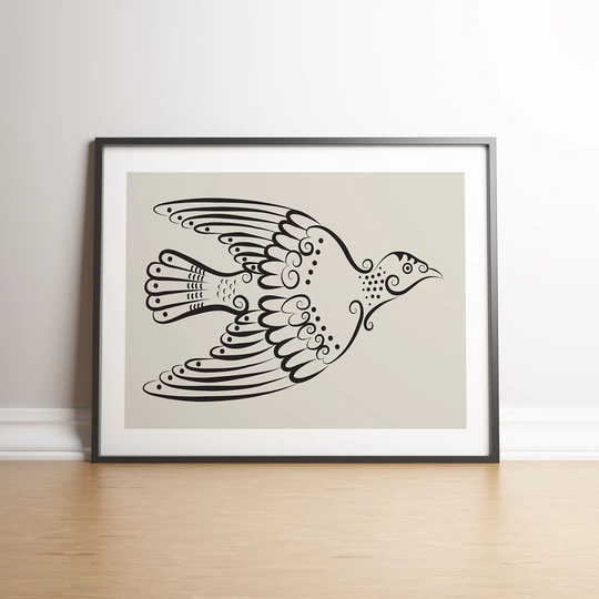 Ink Drawn Patterned Bird in Flight by Vouvart - Picture Frame Graphic Art
