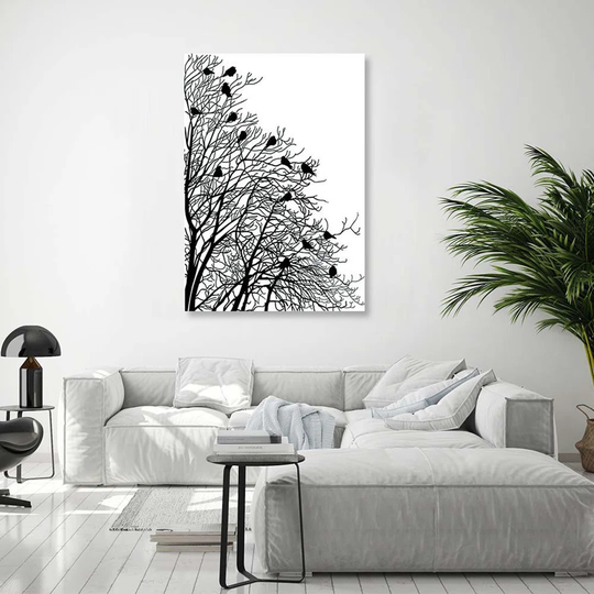 Canvas Print Birds On Branch Black White