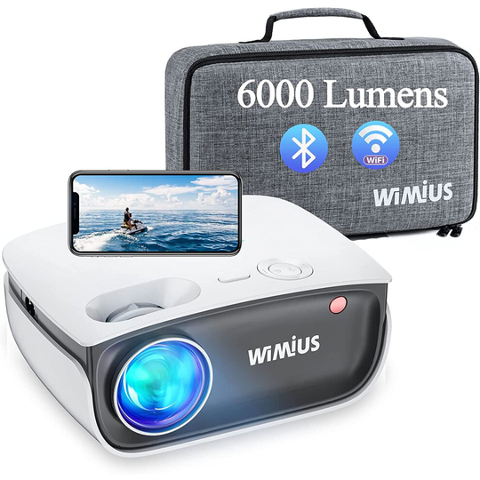 WiFi Projector, WiMiUS 6000 Lumens Bluetooth Projector Full HD 1080P Supported Mini Portable Home Projector, 200" Display Wireless Mirroring