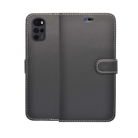 (Black) Case For Motorola G22 Wallet Flip PU Leather Stand Card Slot Pouch Cover