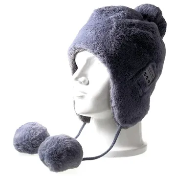 Fluffy Beanie Hat Bluetooth Headset - Grey