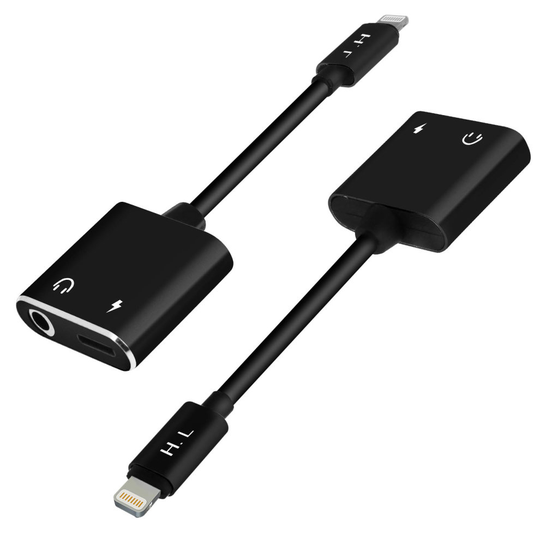 iPhone Audio and Charge Adapter to Lightning and Jack 3.5mm Female- Black