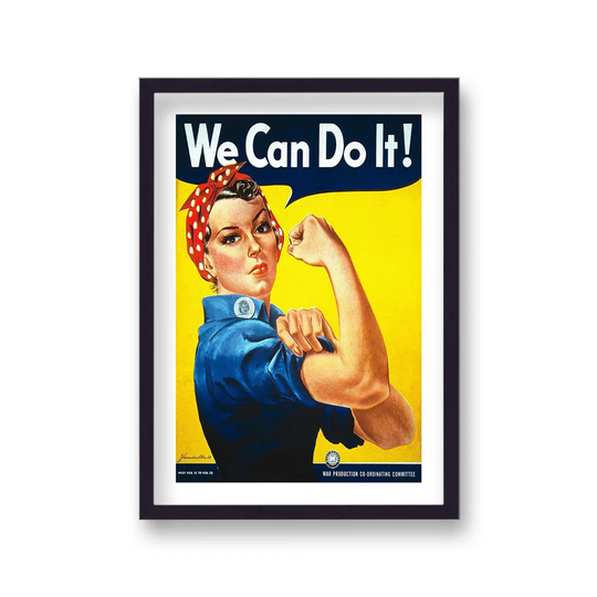 Vintage Wartime Print Woman Factory Worker We Can Do It With Border