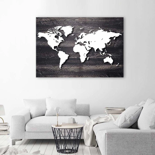 Canvas Print World Map Wood Grey Office