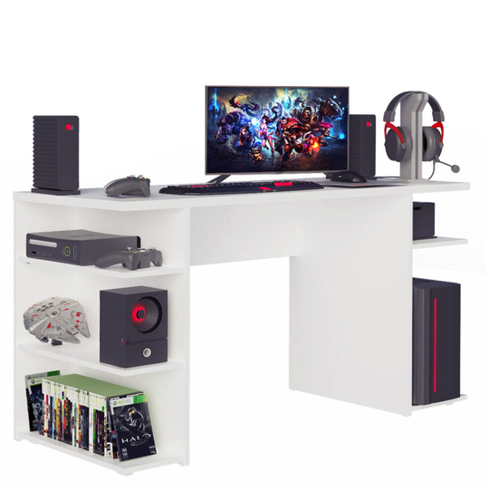 (White) MADESA Gaming Computer Desk with Shelves