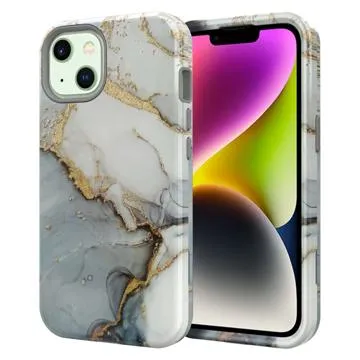Stylish Gradient iPhone 14 Plus Hybrid Case - Marble - Grey