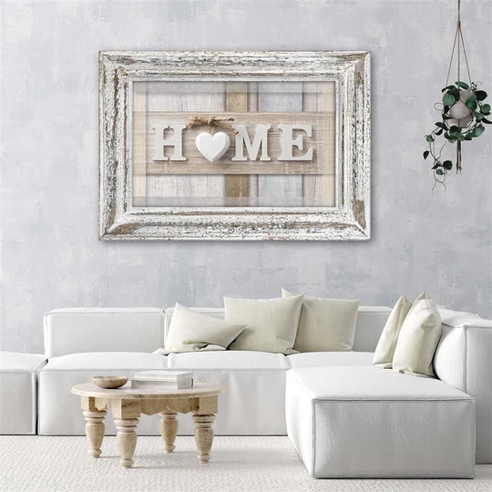Canvas Print Home Wooden Heart Beige