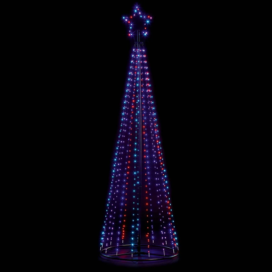 Premier Decorations 1.4M Black Pin Wire Pyramid Tree With Top Star 332 Rainbow LED