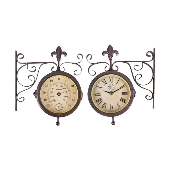 Esschert Design Outdoor Clock and Thermometer on Hanging Bracket