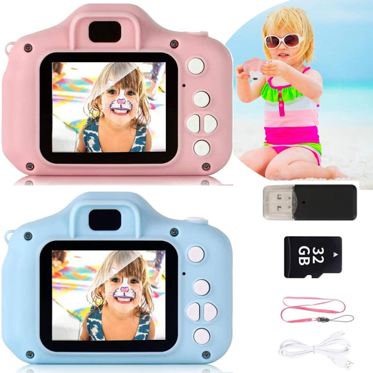 (Pink) Kids Camera, 2.0'' HD Screen with 32GB Memory Card