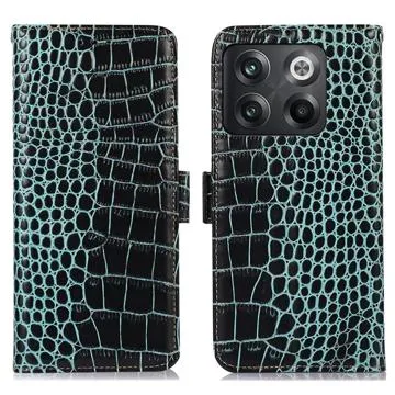 Crocodile Series OnePlus 10T/Ace Pro Wallet Leather Case with RFID - Green