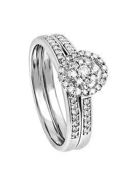 Love Diamond 9Ct White Gold 0.30Ct Diamond Oval & Band Bridal Ring Set
