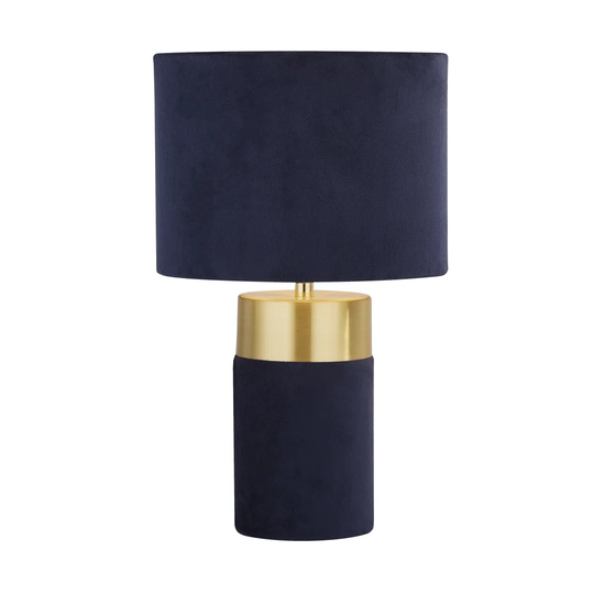 Navy Velvet Table Lamp With Gold Detail