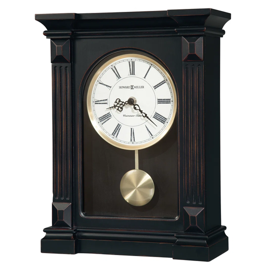 Mia Traditional Analog Quartz Tabletop Clock in Worn Black/Brushed Antique Brass