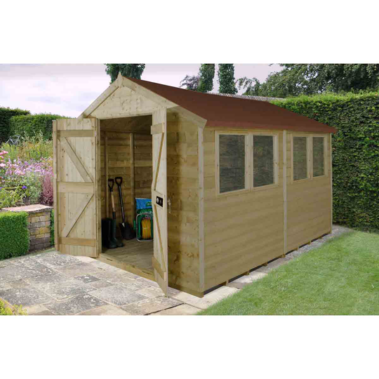 Forest Garden 10' x 8' Tongue and Groove Apex Double Door Shed w/ Installation