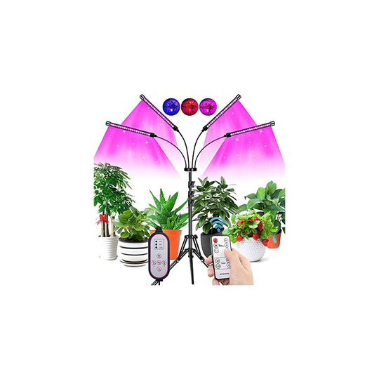 COKOLILA Led Grow Light with Stand, 80W Full Spectrum Floor Plant Light with 4 Heads ,RF Controller & Adjustable Tripod(60-160cm),4/8/12H Timer, 10 Br
