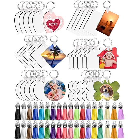 Sublimation Blank Keychain,36 PCS Double-Side Printed Heat Transfer Keychain MDF Blank Keychain with Tassel for DIY Keychain and Craft Present Making
