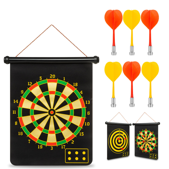 Foldable Magnetic Reversible Dartboard Safe 12x Magnetic Darts Game