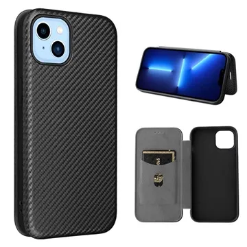 iPhone 14 Plus Flip Case - Carbon Fiber - Black