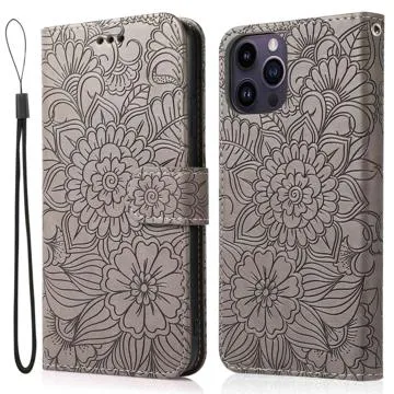 Flowers iPhone 14 Pro Max Wallet Case - Grey